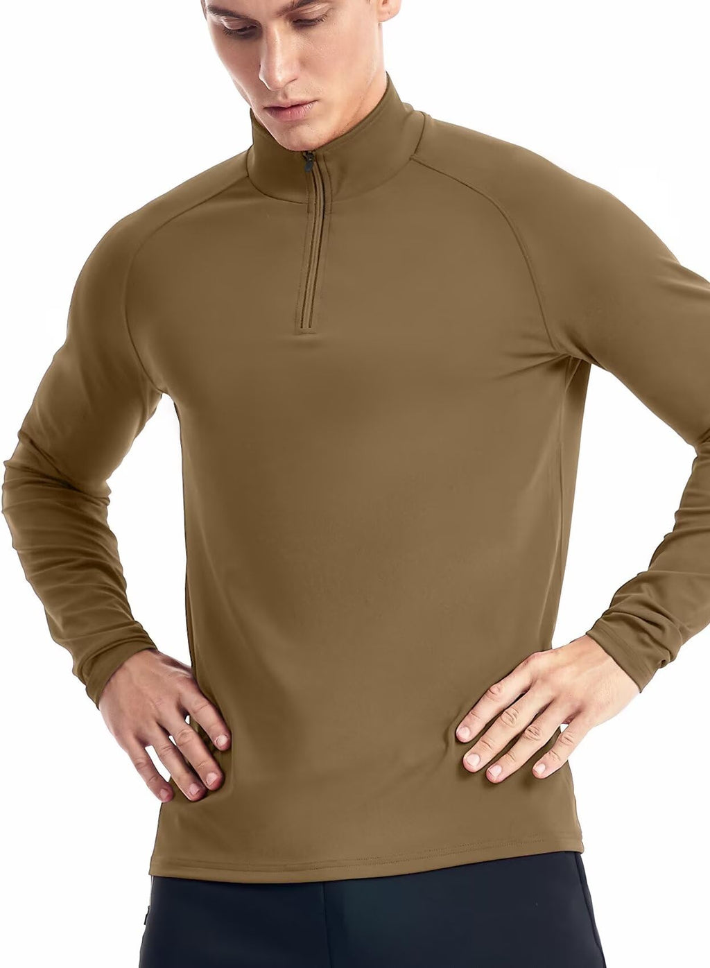 Zengjo Quarter Zip Men Lightweight(Coyote Brown,M)