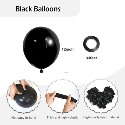 FOTIOMRG Black Balloons - 12 Inch Latex Party Balloons | 50 Pack for Birthdays, Graduations & More