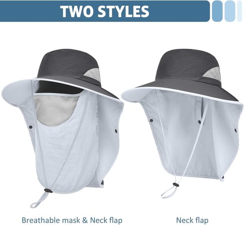 LCZTN Sun Protection Cap - UPF 50+ Wide Brim Fishing Hat with Face & Neck Flap