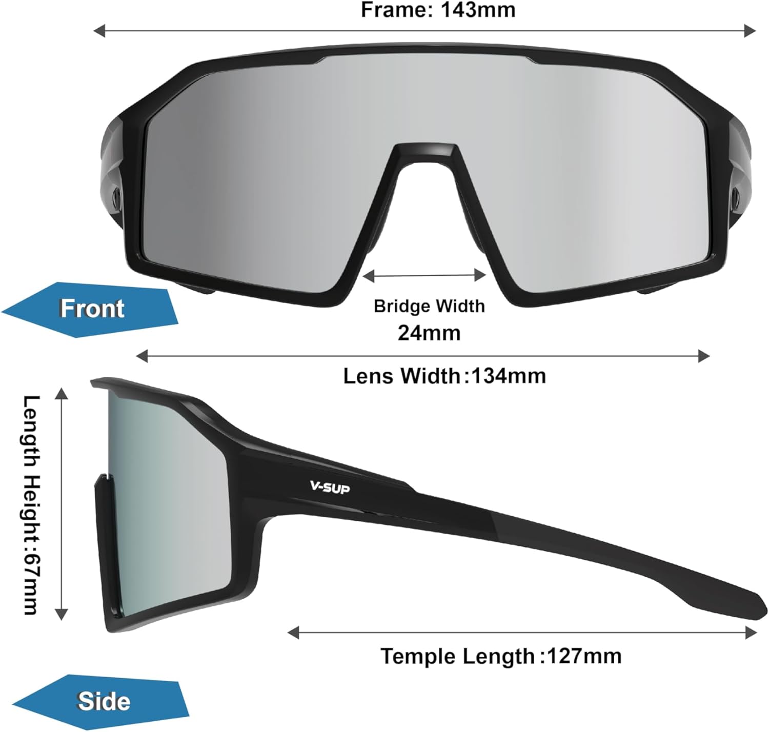 V-SUP Outdoor Lightweight Sport Sunglasses - UV400 for Biking, Baseball, Running, Cycling, Mountain Bicycle for Men & Women