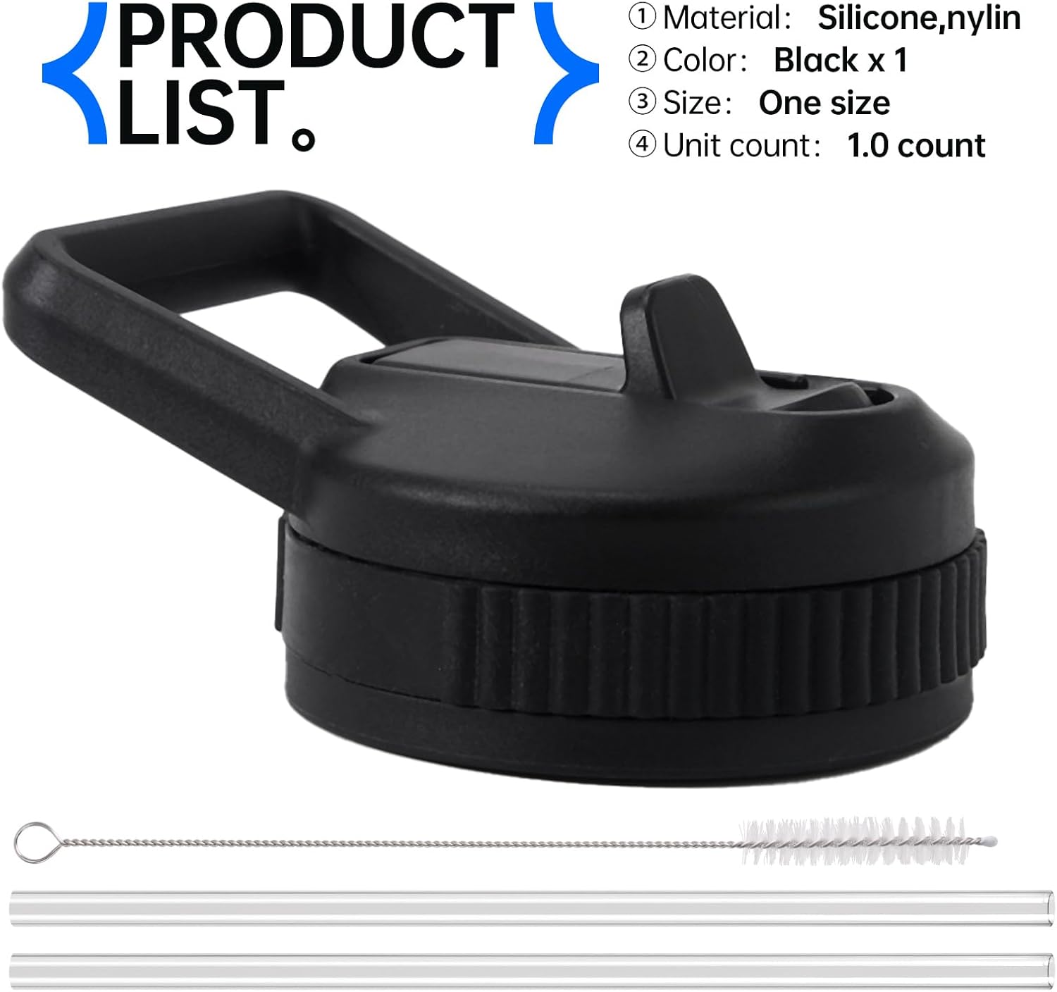 ThermoFlask Straw Lid - Compatible With 18OZ/24OZ/32OZ/40OZ/64OZ Water Bottles | Includes 2 Straws & Brush