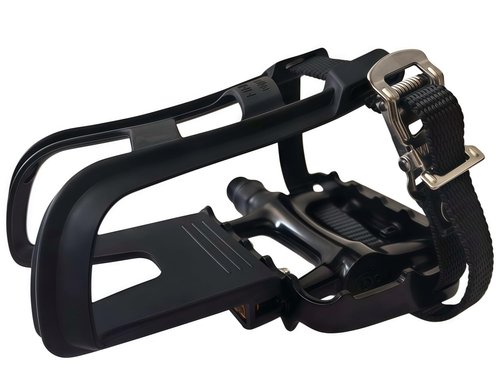 YBEKI All-Terrain Bike Pedals with Toe Clips & Adjustable Straps Dual-Purpose Resin/Alloy Bicycle Pedals 9/16" Spindle - Indoor/Outdoor Use for Exercise/Spin/Road Bikes MTB (Black)