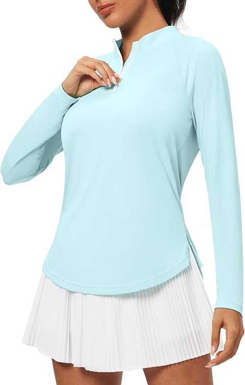 Heathyoga Long Sleeve Workout Top - Women's UV Sun Protection Golf Shirt | UPF 50+ Quarter Zip Pullover