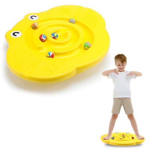 Seenelling Kids Maze Balance Board Plastic Wobble Rocker Balance Board with Mini Balls Load 170lb for Balancing Exercise Equipment Game Boys Girls Physical Therapy 18.5 x 14.57 Inch(Yellow,Cute)