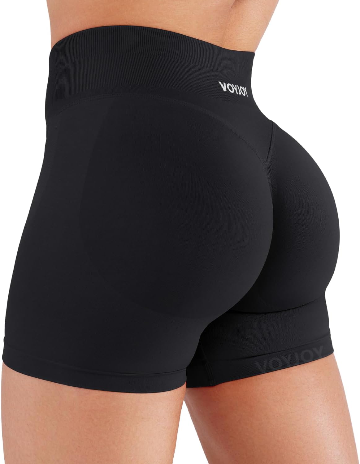 VOYJOY Women's Yoga Shorts - 4.5" Seamless Hidden Scrunch for Butt Lifting | No Front Seam Design
