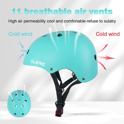 Glerc Warrior Adjustable ABS Material Lightweight Kids Sports Helmet with Handguard & Kneepad for Age 3-9 Year Old Toddler Youth for Cycling Bike Skateboard Scooter Skating, S Size Cyan