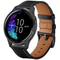 GARTOO Leather Band for Garmin Venu/Venu Sq/Vivoactive 3 Watch Bands, 20mm Leather Wristband Replacement Strap Women Men for Garmin Venu Sq, Vivoactive 3 Music, Forerunner 645/245 Music Black