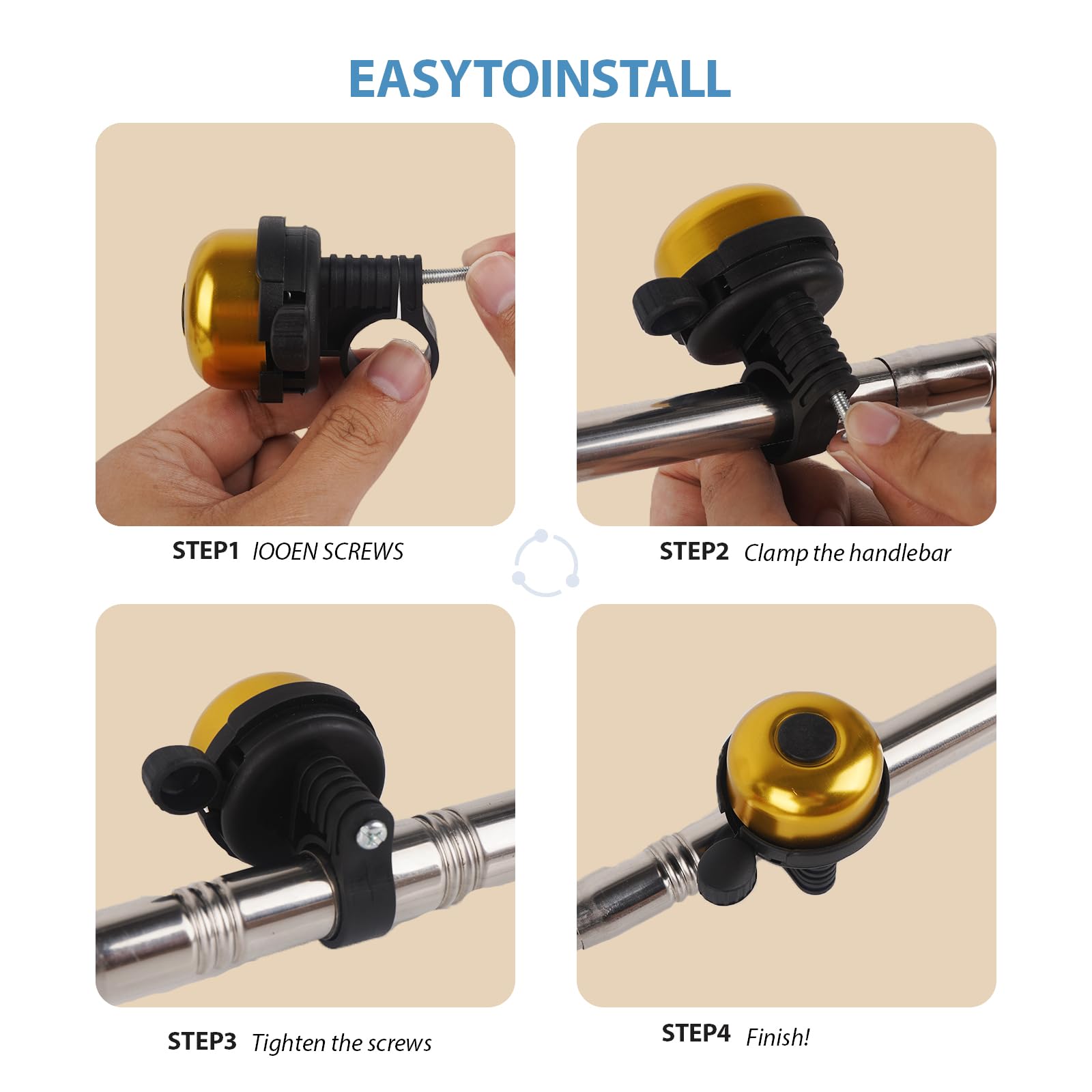 RidingRush Bike Ring Bell for Adult & Kids – Loud Clear Sound Bicycle Bell, Classic Metal Design, Easy Installation Fits Mountain, Road, Folding Bikes & Scooters
