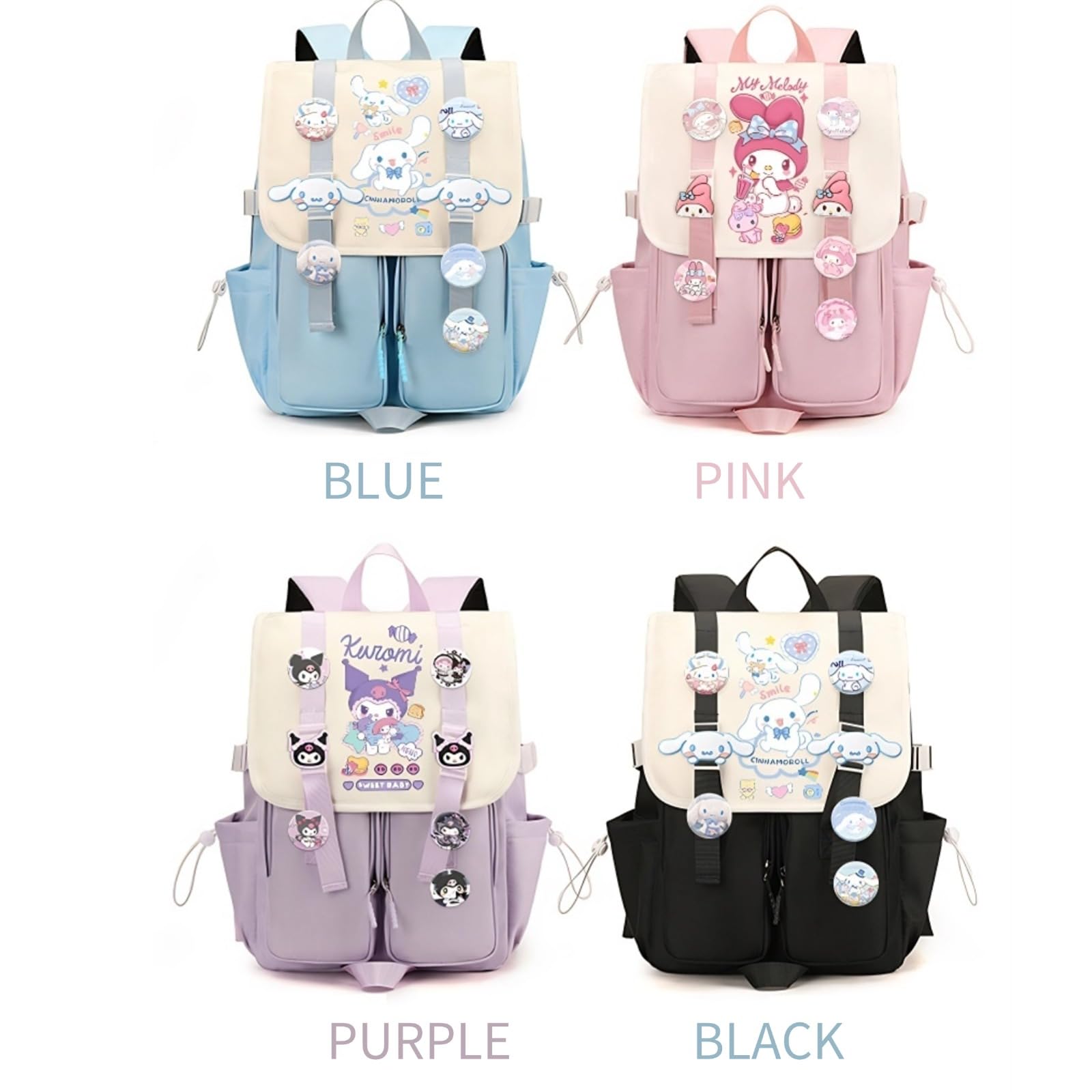 Vivixilan Kawaii Backpack with 22Pcs Accessories Anime Cartoon Anti-Theft Travel Aesthetic New Semester Gifts Bag with Cute Pin