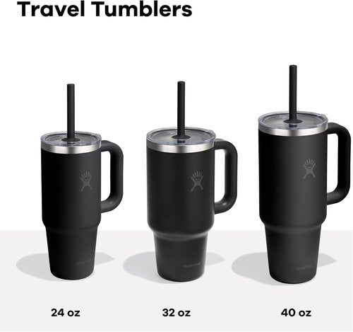 Hydro Flask 24 Oz Insulated Travel Tumbler - Durable Stainless Steel with Handle, Clear Lid & Straw