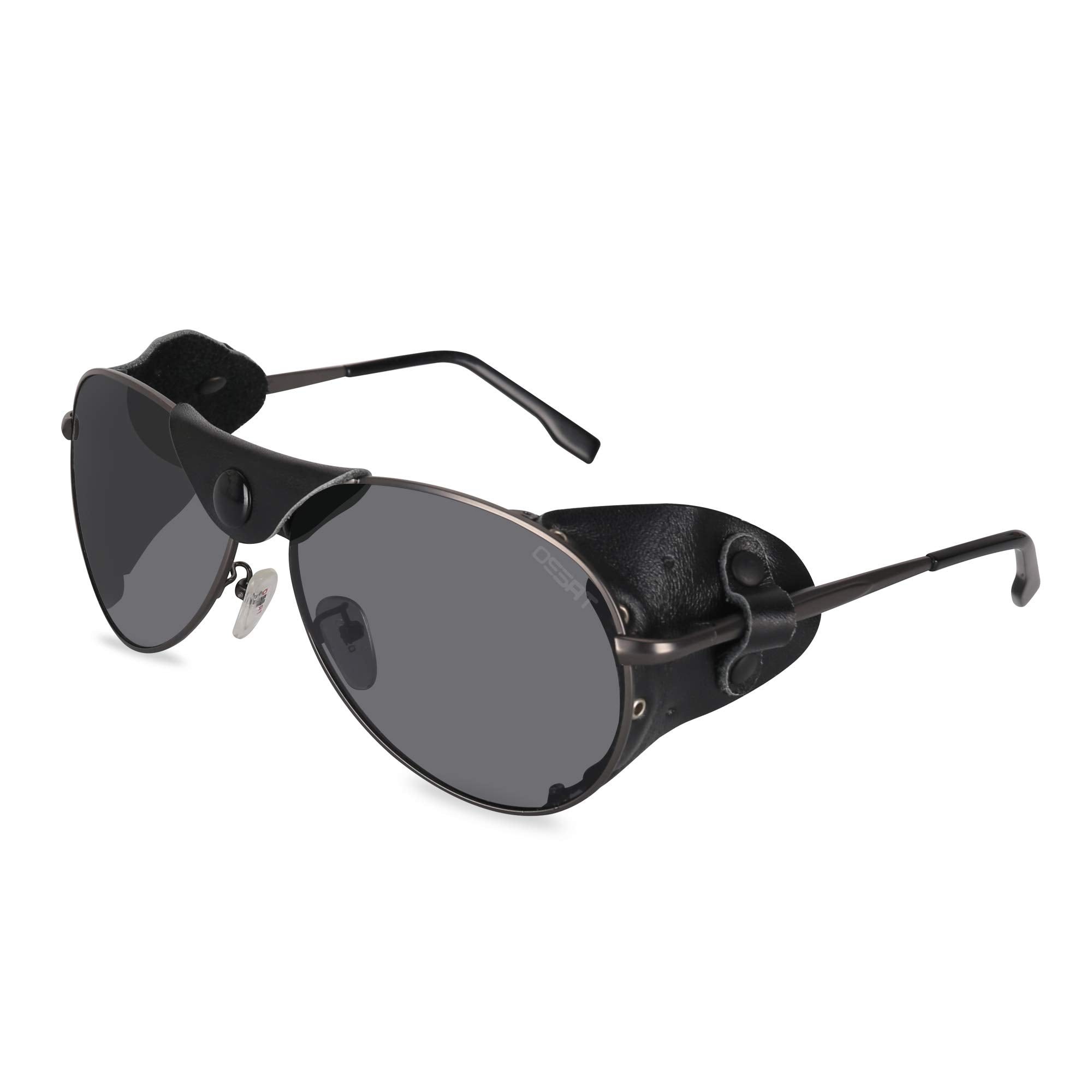 OSSAT Polarized sunglasses with side shields cowhide Shield wind proof sunshade For Men Women Classic Mountain Fishing eyewear