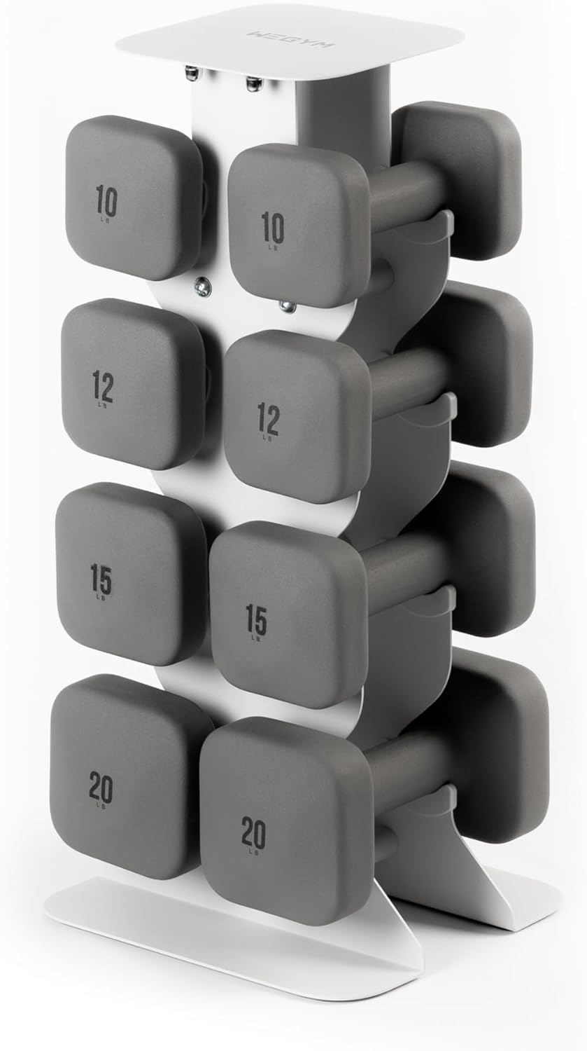 WeGym SafeGrip Square Dumbbells - Aesthetic 2+3+5+8LB Starter Set with Sandstone Rack