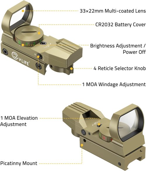 CVLIFE Red Green Dot Gun Sight - 1X22X33 Reflex Scope with 20mm Rail Mount