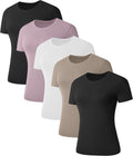Kinglaman Women's Slim Fit Crew Neck T-Shirts - 5 Pack Casual Summer Tees for Workout & Everyday Wear