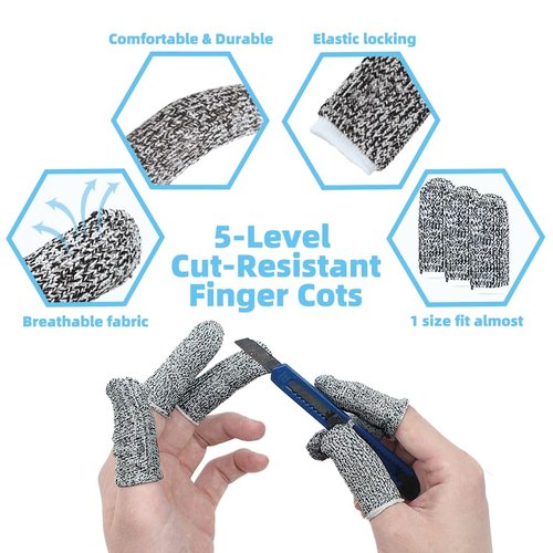60 pcs Finger Cots Cut Resistant Protector Cut-Resistant Finger Covers, Anti-Cut Fingertips Finger Protection Cots for Peaked Tools DIY Working Building Kitchen Cutter Cooking, Breathable & Reusable