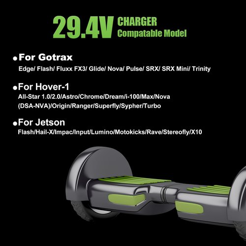 29.4V Compact Electric Scooter & Hoverboard Charger UL Certified Safe+Powerful +Small, 3 Connectors for Razor GOTRAX Jetson Etc. Brand's E-Scooter, Hover Boards, Ebikes 25.2V/25.6V/25.9V Battery