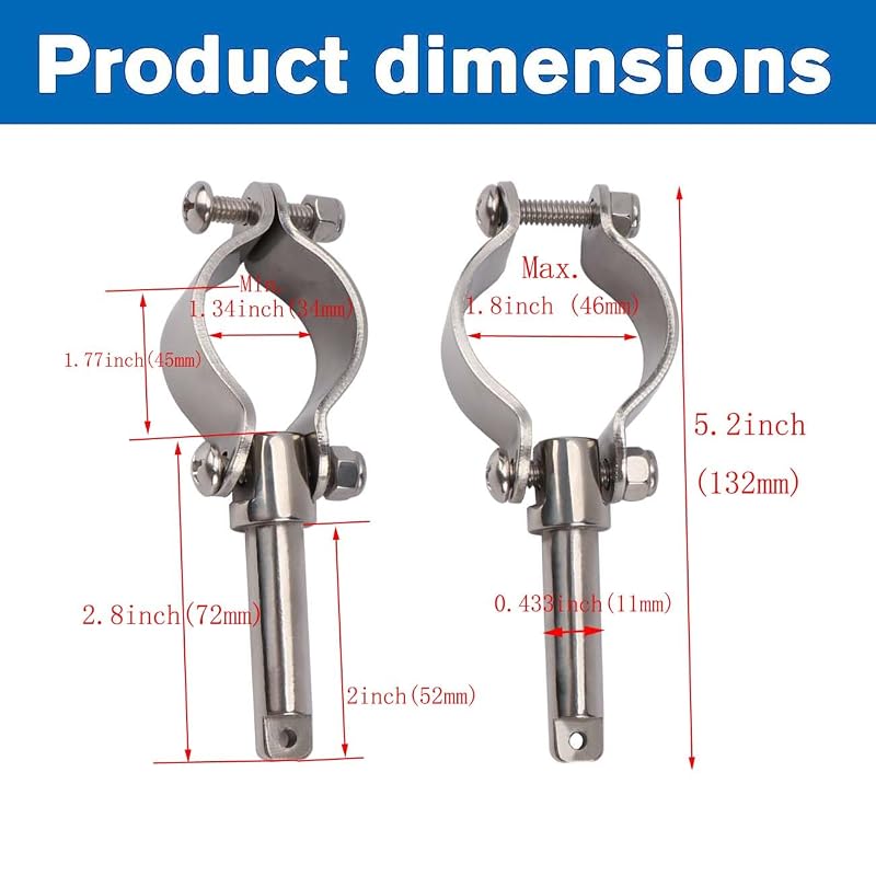Stainless Steel Oarlock Socket - Side Mount Rowlock 316 Marine Grade, 2 Pack