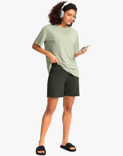 G Gradual Women's Bermuda Long Shorts - High Waisted Knee Length with Pockets for Athletic Workouts | 9" Size