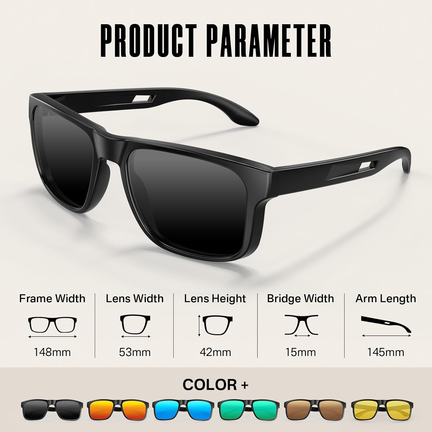 Polarized Sunglasses - UV400 Protection, Lightweight Design for Men & Women | Square Frame for Outdoor Activities