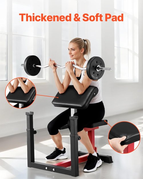 VEVOR Weight Bench with Leg Extension, Strength Training Benches, Max Load 440 LBS Home Gym Bench Fitness Equipment, Seated Arm Isolated Barbell Dumbbell Bicep Station, Workout Bench for Home Gym
