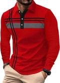 Skiennix Men's Long Sleeve Polo Shirt - Stylish Solid & Striped Designs for Casual Daily Wear