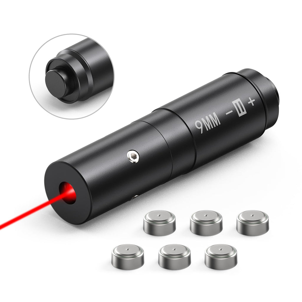 Feyachi Bore Sighting Laser 9mm Red Dot Laser Boresighter for Handgun Pistol with Tail Switch Included