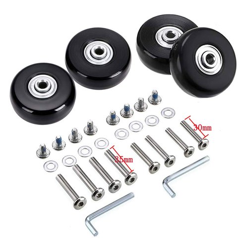 F-ber Luggage Suitcase Wheels with ABEC 608zz Bearings, 45mm Inline Outdoor Skate Replacement Wheels, Set of 4 (Black, OD45mm x H18mm x ID6mm/1.77" x 0.7" x 0.24")