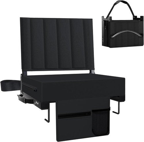 Aliphon Stadium Seat - Padded Bleacher Chair with Back Support & Cup Holder | Portable Black (1pc)