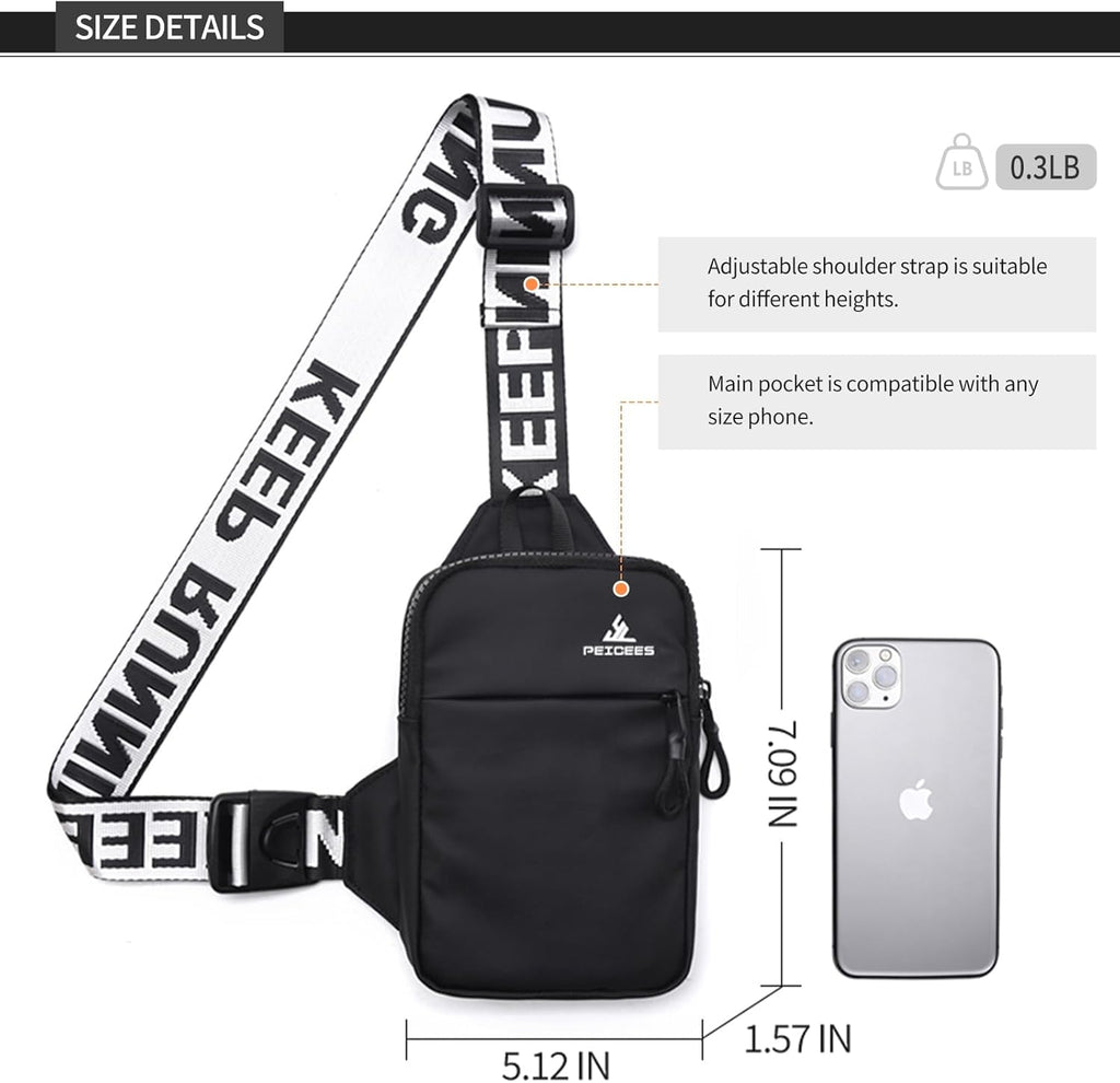 Peicees Mini Crossbody Sling Bag - Water-Resistant Dual Pocket Fanny Pack for Men & Women | Dark Blue
