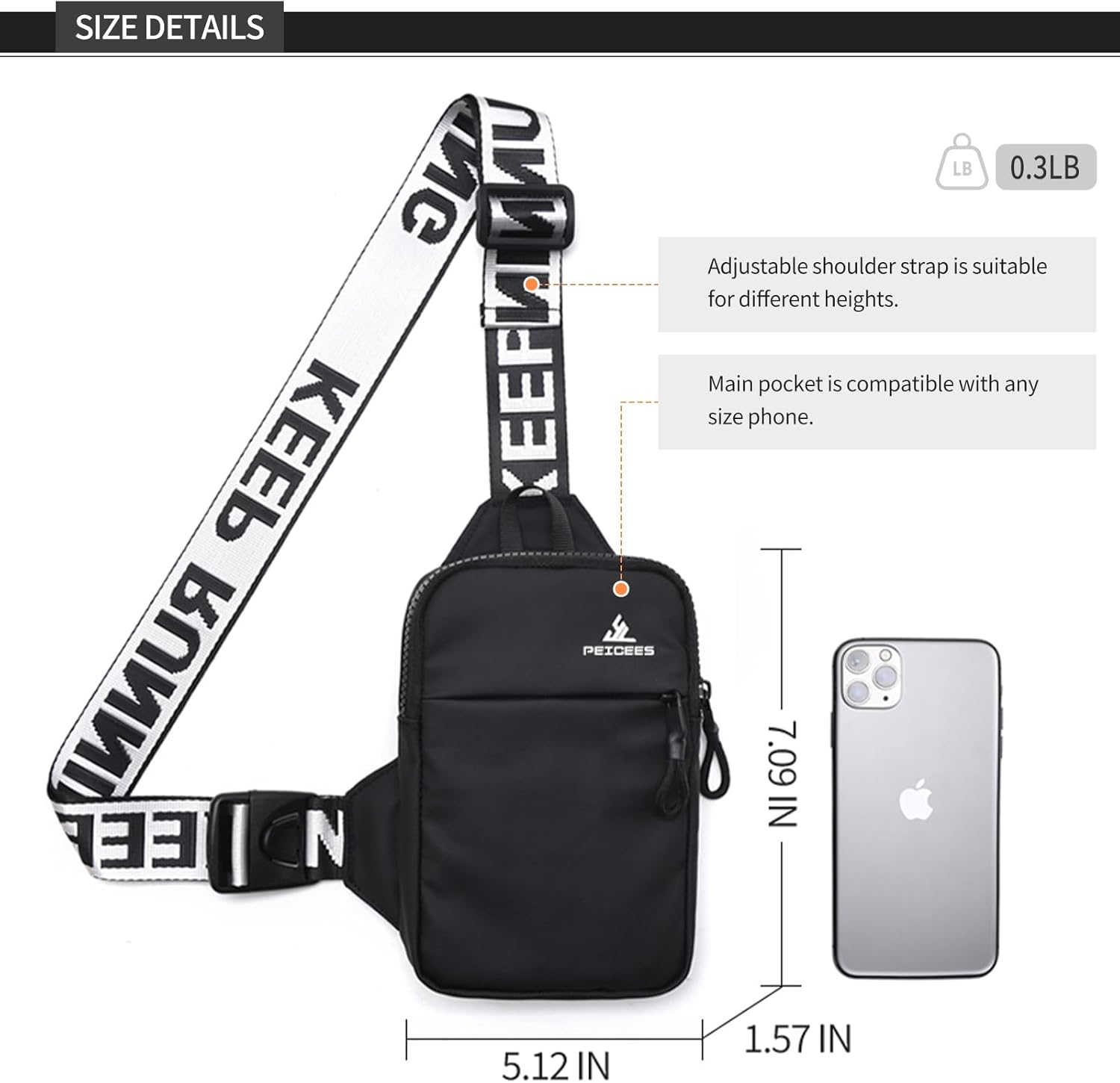 Peicees Mini Crossbody Sling Bag - Water-Resistant Dual Pocket Fanny Pack for Men & Women | Dark Blue