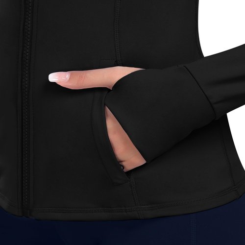 Zyrulix Women's Hooded Athletic Full Zip Workout Jacket With Pockets Running Slim Fit Yoga Sportwear With Thumb Holes