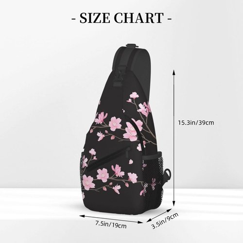 SURERUIM Cherry Blossom Sling Bag Abstract Japanese Pink Flowers and Petals on Branch Crossbody Backpack Cute Floral Print Chest Shoulder Bag Casual Sports Travel Hiking Daypack for Women Men