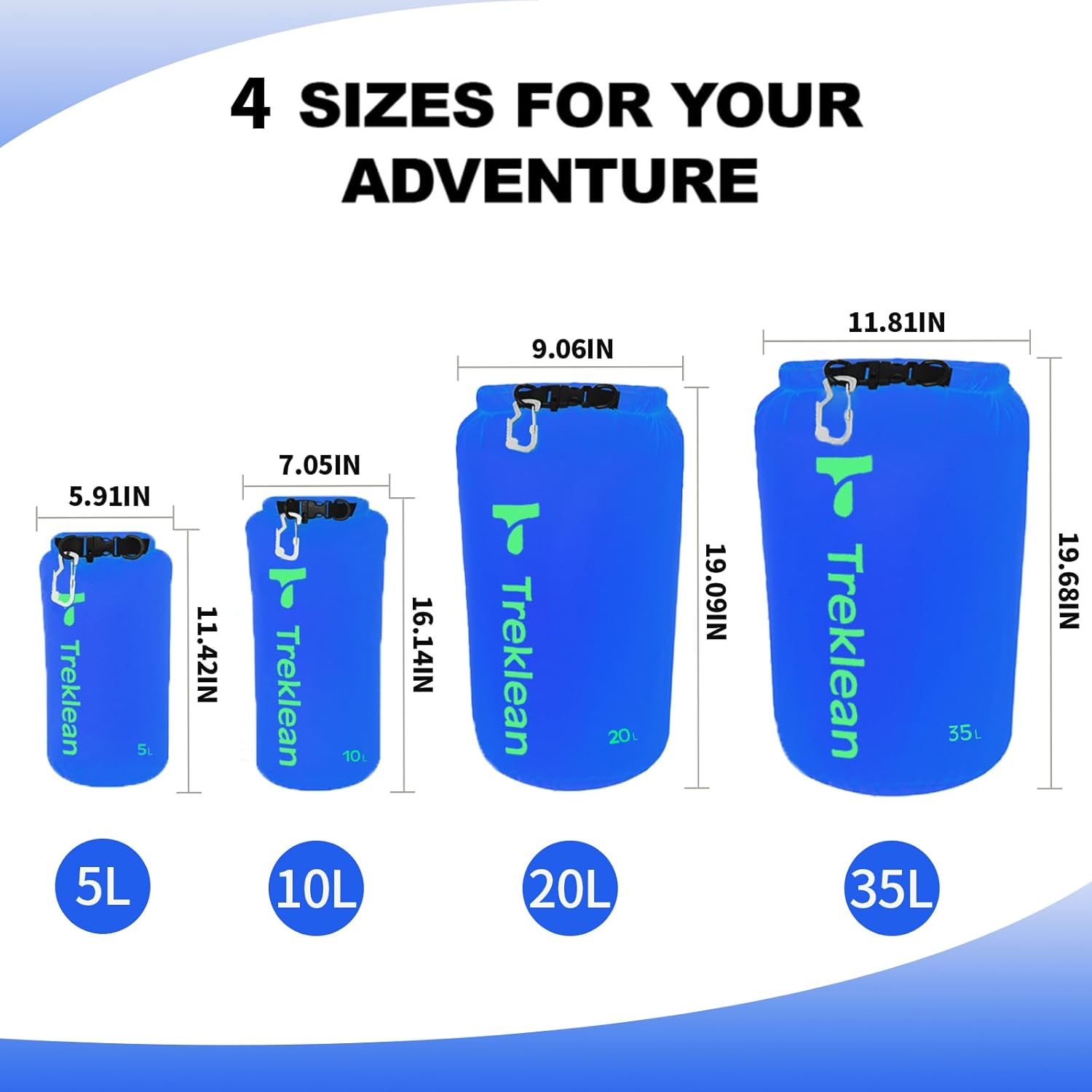 Skiennix Waterproof Dry Bags - Lightweight Roll Top Design for Kayaking & Travel | 5L, 10L, 20L, 35L (Blue)