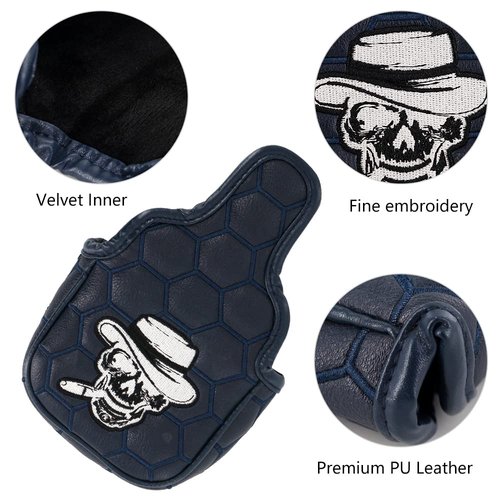 Myartte Golf Club Head Cover Pirate Skull Golf Putter Cover Premium Leather Magnetic Closure Embroidered Pattern Fit Heel Shafted Putter (Blue Smoking Skeleton (5×4×1.5 inch))