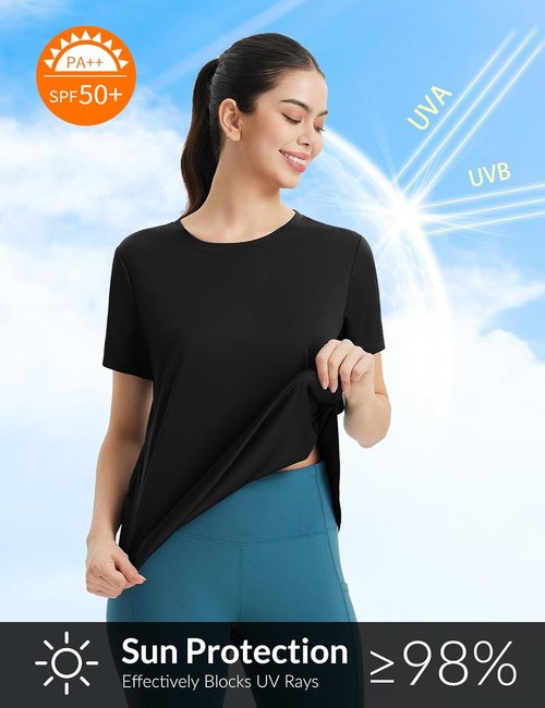 Baleaf Women's Athletic Running Shirts - Quick Dry Loose Fit Workout Tee | UPF 50+ Gym Top