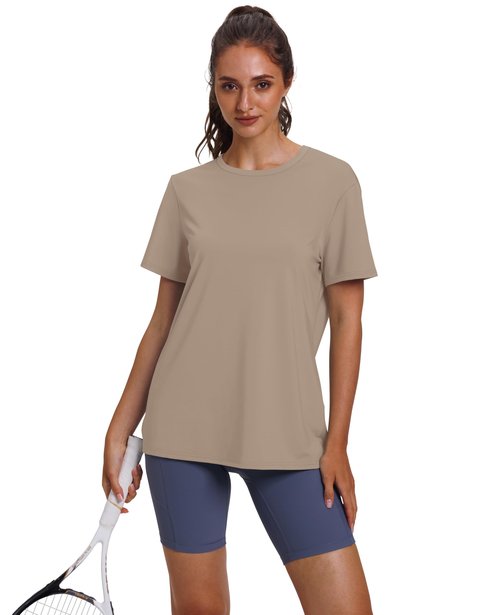 OFEEFAN Womens Summer Tops Hiking Running Active Tops for Women Brown L