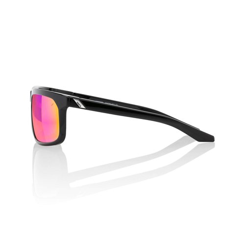 100% Hakan Sport Wrap Around Sunglasses - Durable, Lightweight Active Performance Eyewear w/Rubber Temple & Nose Grip (Polished Black - Purple Multilayer Mirror Lens)