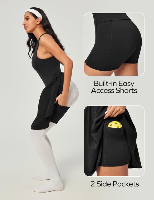 Ewedoos Tennis Dress for Women - Athletic Style with Built-In Shorts | Comfortable Square Neck Design