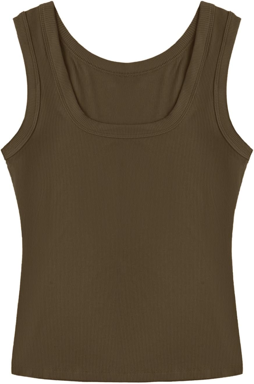 SVALIY Women's Fitted Ribbed Tank Top - Square Neck Sleeveless Shirt | Summer Essential 2024