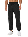 SILKWORLD Mens Cargo Sweatpants Elastic Bottom Baggy Joggers for Men Loose Fit Lounge Pants with Zipper Pockets Black Large