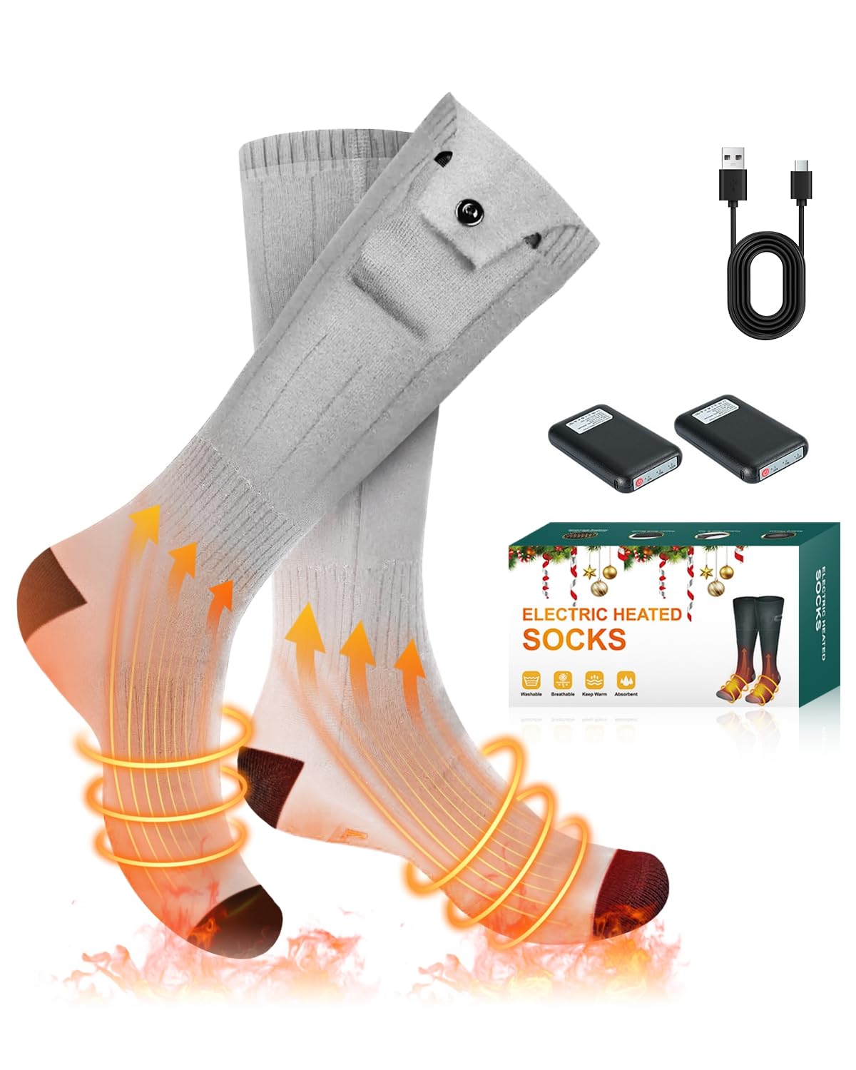 Zoomsnail Electric Heated Socks, 3 Heating Settings Washable Heated Sock for Fishing Skiing Hiking Skating, Valentine's Day Gifts, 5000mAh Rechargeable Electric Socks for Men Women