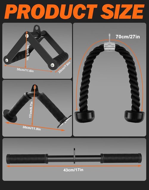 Fitarc Cable Machine Attachment Set - LAT Pulldown Attachments with Non-Slip Grips | Black