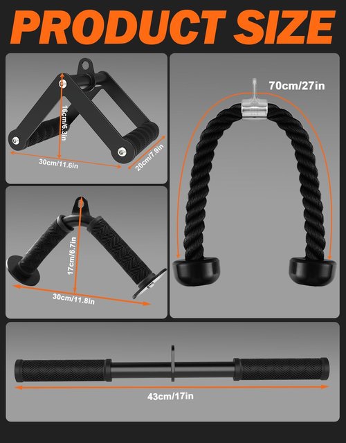Fitarc Cable Machine Attachment Set for Gym & Home Workouts, LAT Pulldown Attachments with Non-Slip Grips, Black