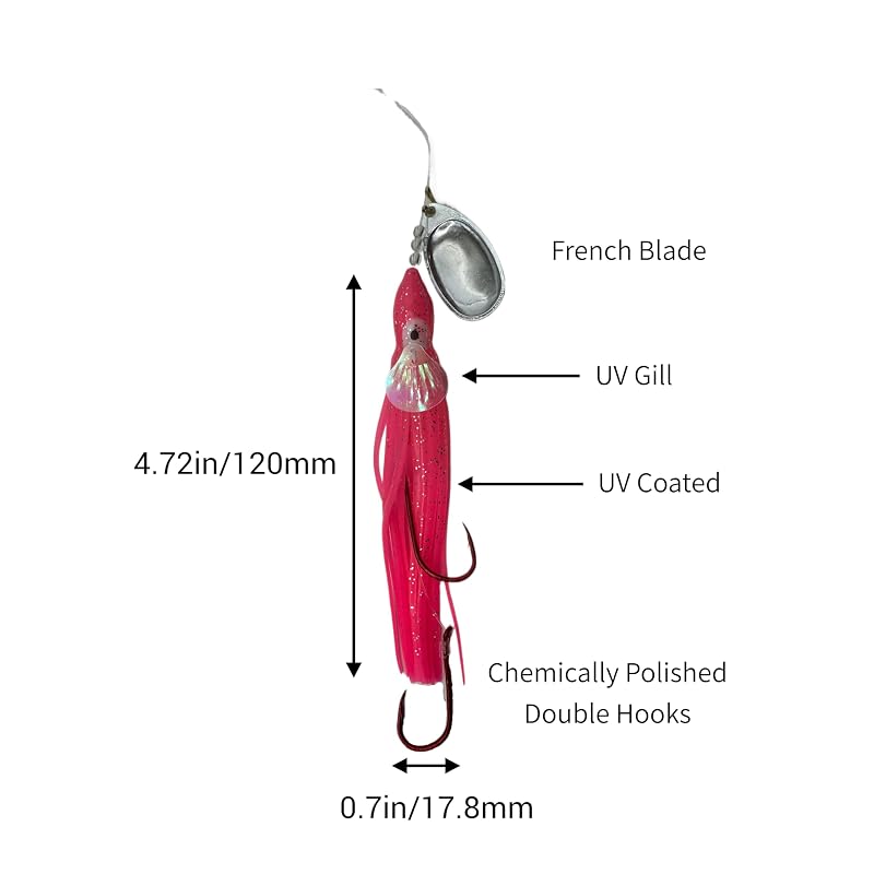 LOCH NESS Tackle Humpy Salmon Lure Kit - UV Gill Double Hooks, 42in Leader, Green/Pink