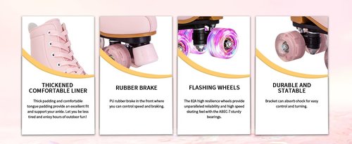 YYW High-top PU Leather Roller Skates for Women，Outdoor Roller Derby Skates for Unisex Beginners with Light up Wheels(Pink-39-Women 8.5/Men 7)