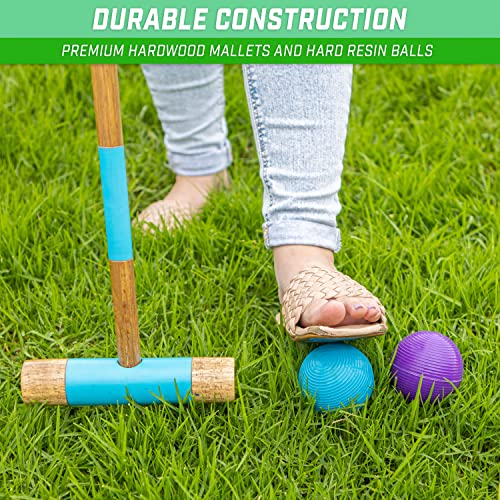Premium Wooden Croquet Set with Six Mallets and Stained Hardwood Stand