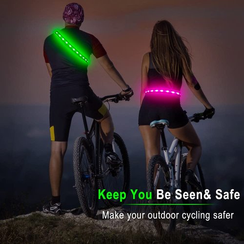 BSEEN LED Running Belt - USB Rechargeable Reflective Gear Glowing Light Up Waistband, Flashing Safety Lights for Runners, Joggers, Walkers, Pet Owners, Cyclists (Candy Pink)