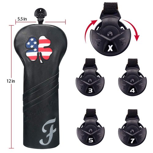 Craftsman Golf USA US Flag Clover Leather Black Fairway Wood Cover Headcover (F Wood Cover)