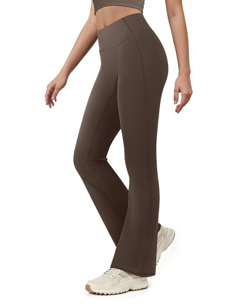 AB-Eleven Yoga Pants for Women High Waisted Flare Leggings Bell Bottom Leggings Front Seamless Flared Workout Pants Tummy Control Brown