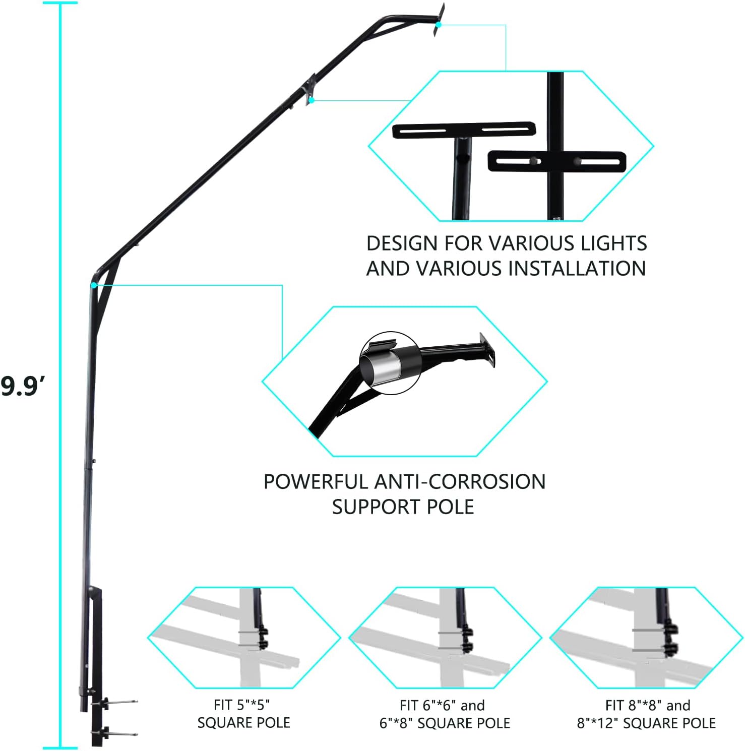 Skiennix Basketball Hoop Light Bracket - Fits 5x5 to 8x12 Inch Square Poles | Durable & Easy to Install